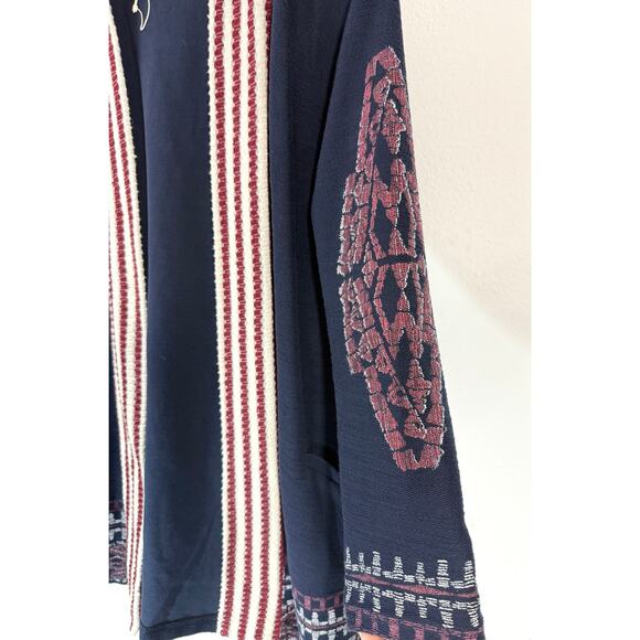 ZARA Trafaluc Boho Woven Open Front Cardigan Kimono Jacket Navy Cotton Size M - Picture 6 of 8